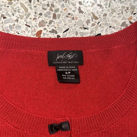 Lord & Taylor red merino sweater black bow small s - Picture 5 of 10